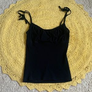 VINTAGE Sheer black tie strap tank moda international size small